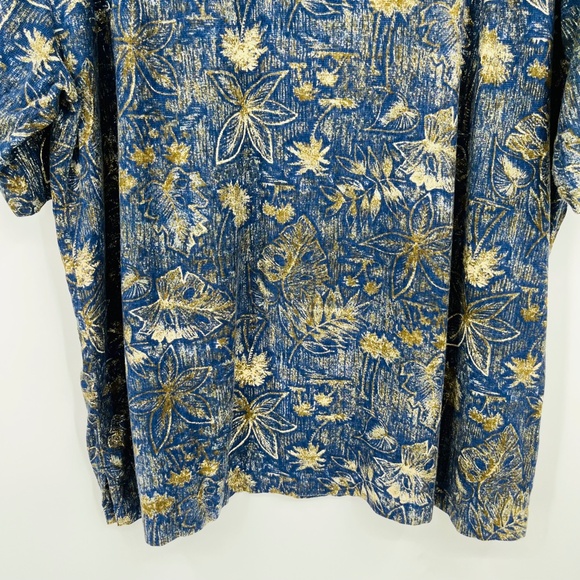 Woolrich Navy Woodblock Leaves Floral Short Sleeve Button Down, Men's Large, Dad - Picture 6 of 9